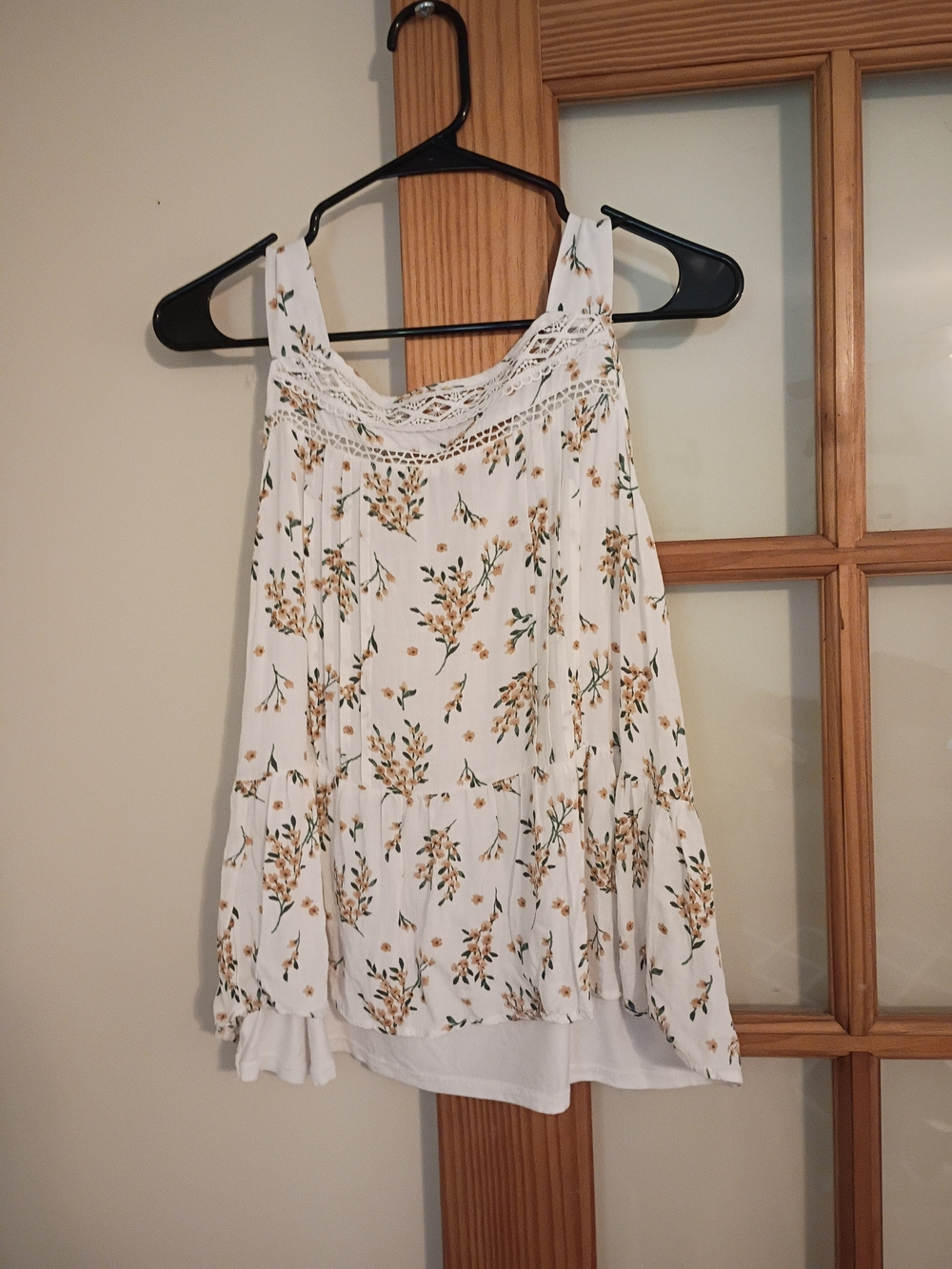 White Floral Crochet-Trim Tank Top